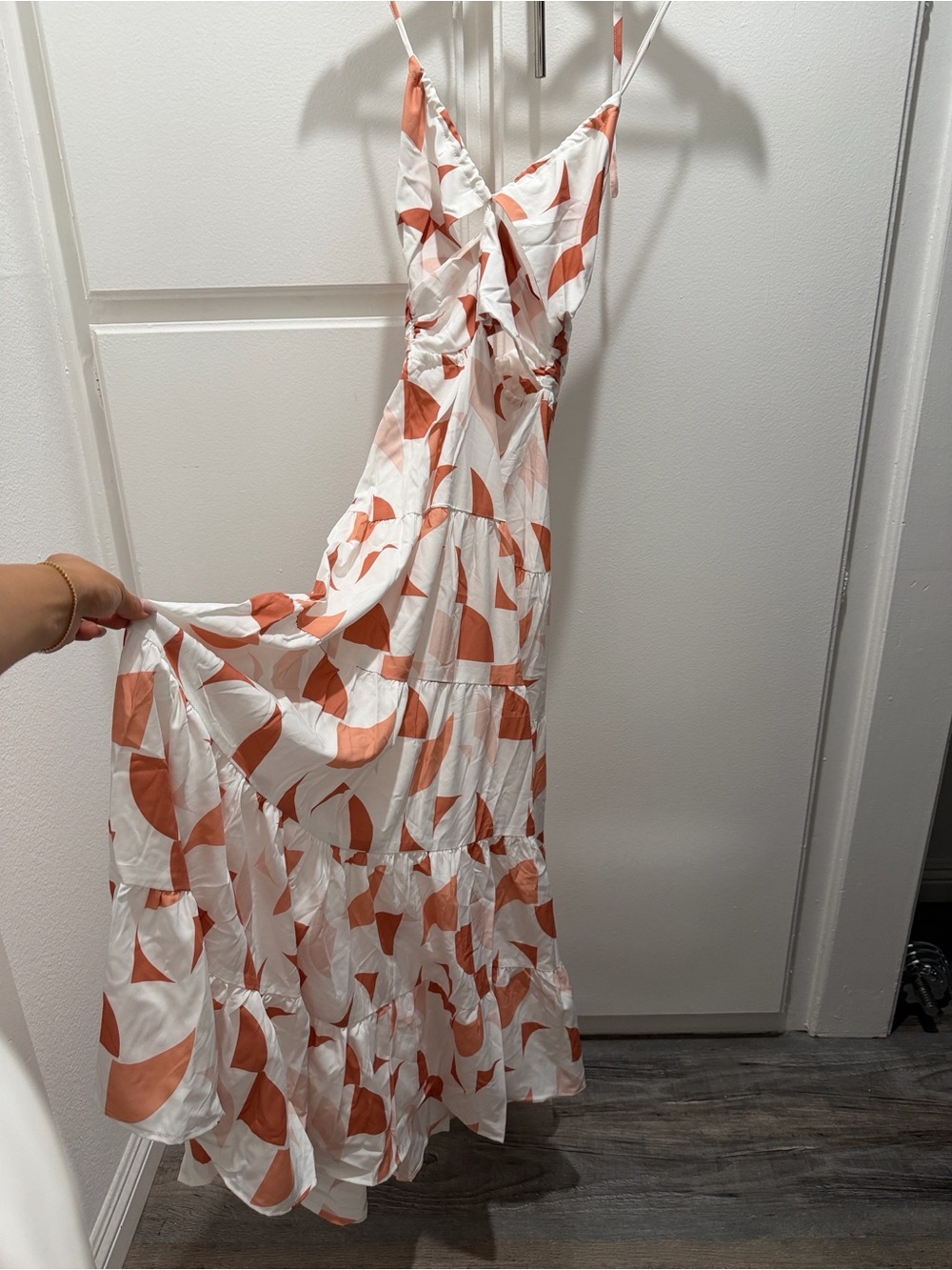 White & Terracotta Halter Tie Women's Dress
